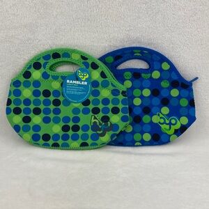 BYO by Bilt Rambler Kids Lunch Bag - Green/Blue Dot Set of 2